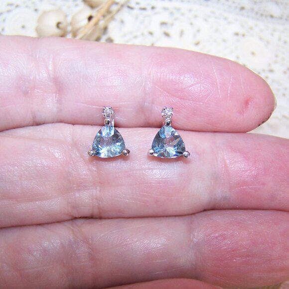 Vintage 14K Gold 1.12CT TW Diamond Blue Quartz Stud Earrings - Posts with Nuts - Picture 3 of 8